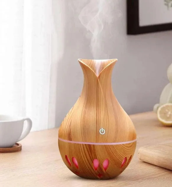 Wood Grain Aroma Humidifier – Ultrasonic Cool Mist Diffuser with LED Light