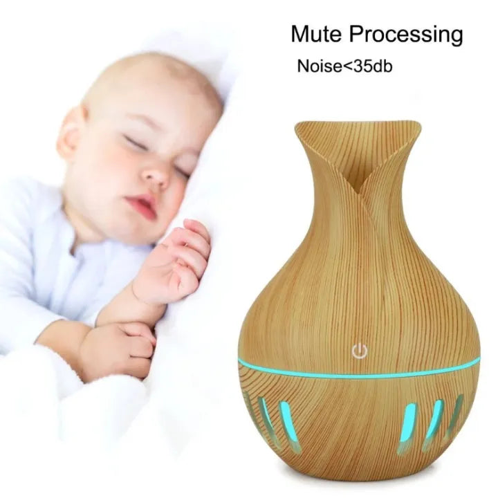 Wood Grain Aroma Humidifier – Ultrasonic Cool Mist Diffuser with LED Light