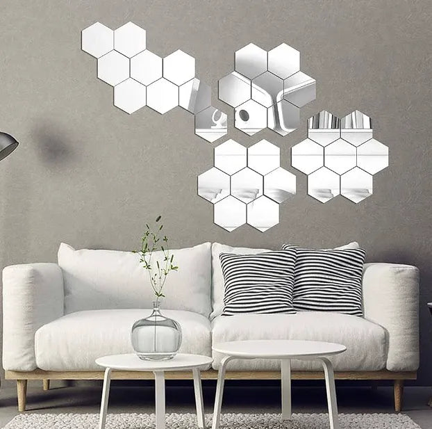 12 PCS Set Hexagon Mirror Effect Wall Stickers
